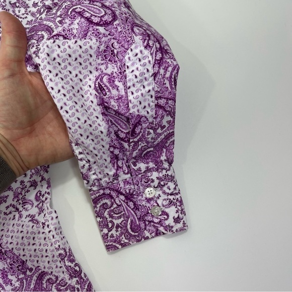 Etro Shirt Sz 40 Purple Button Down Paisley Print Cotton - Picture 13 of 14